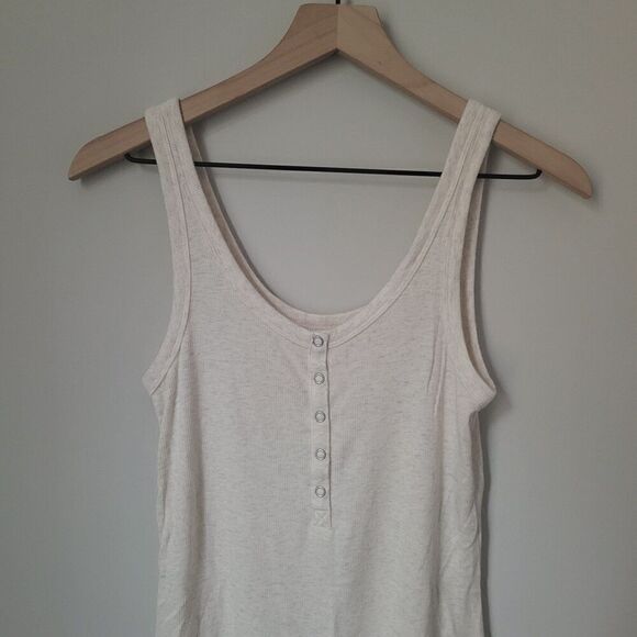 Aerie Real Soft Ribbed Snap Front Tank in Cream Size Medium - Picture 5 of 6
